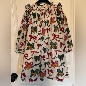 Pink Chicken Girls Bow-Print Dress in White, Red, Green & Gold